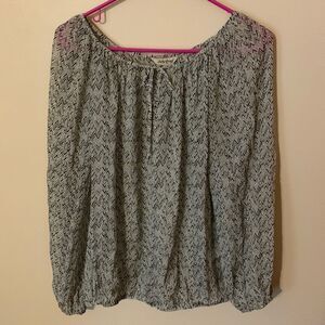 Lucky Brand 100% silk Diamond & Chevron Stripe Blouson Top